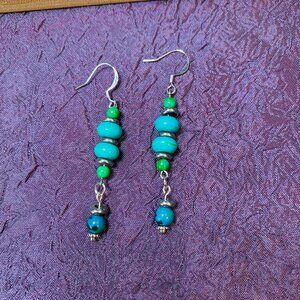 Handmade One-Of-A-Kind Green/Blue Magnesite Dangling Earrings